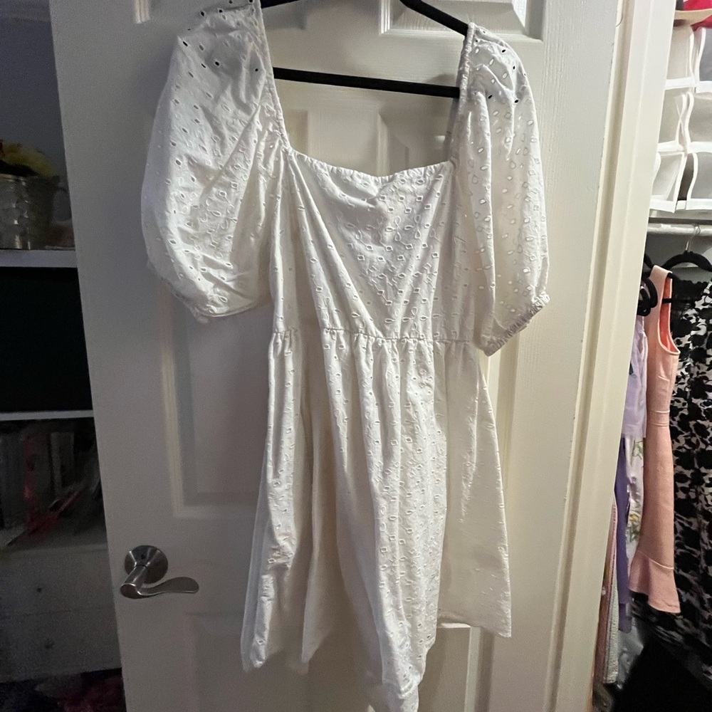 Xhilaration White Eyelet Puff-Sleeve Backless Mini Dress
